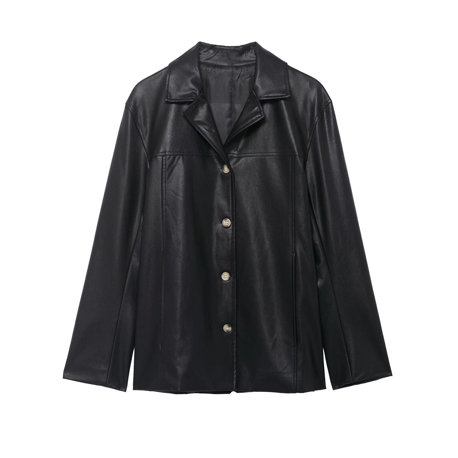 Button coated leather jacket and leather jacket