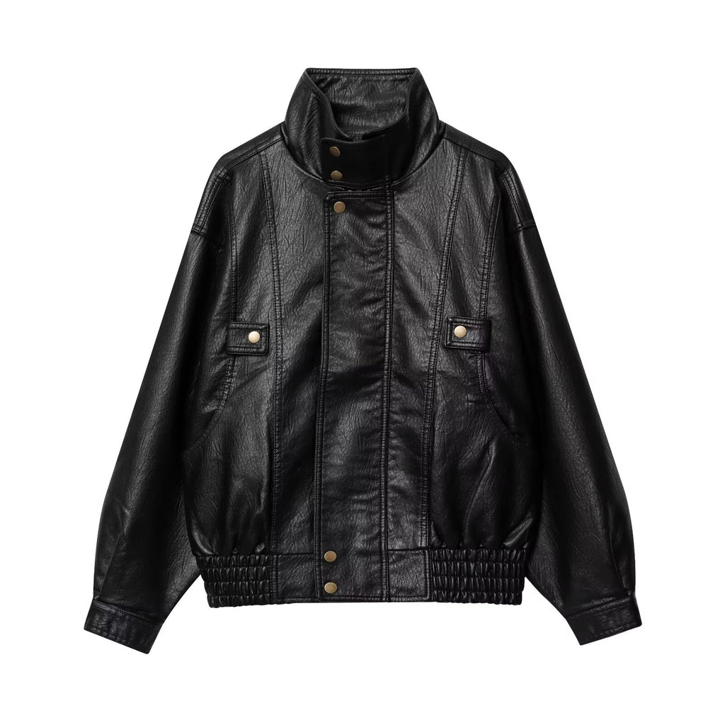 PU leather washed leather jacket