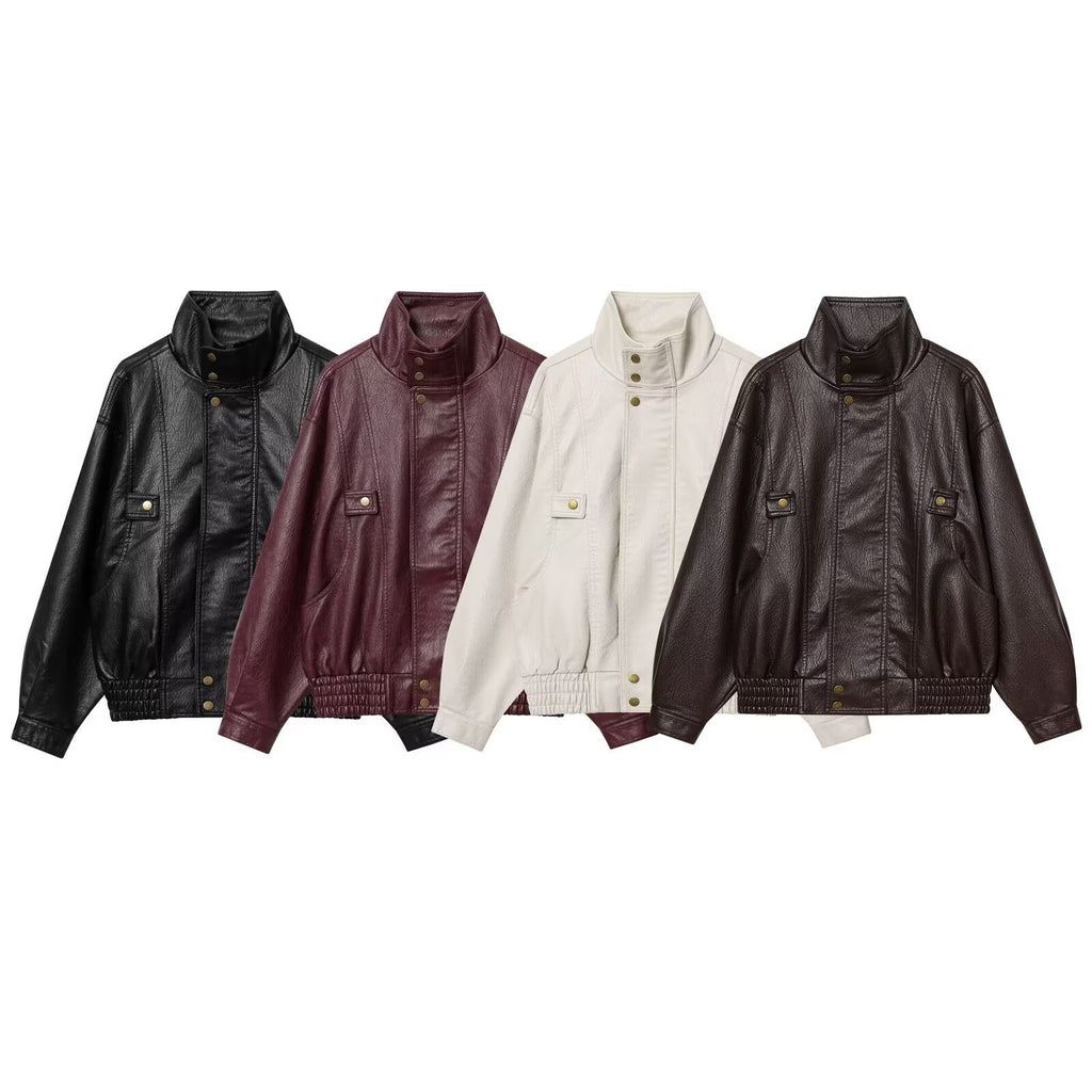 PU leather washed leather jacket