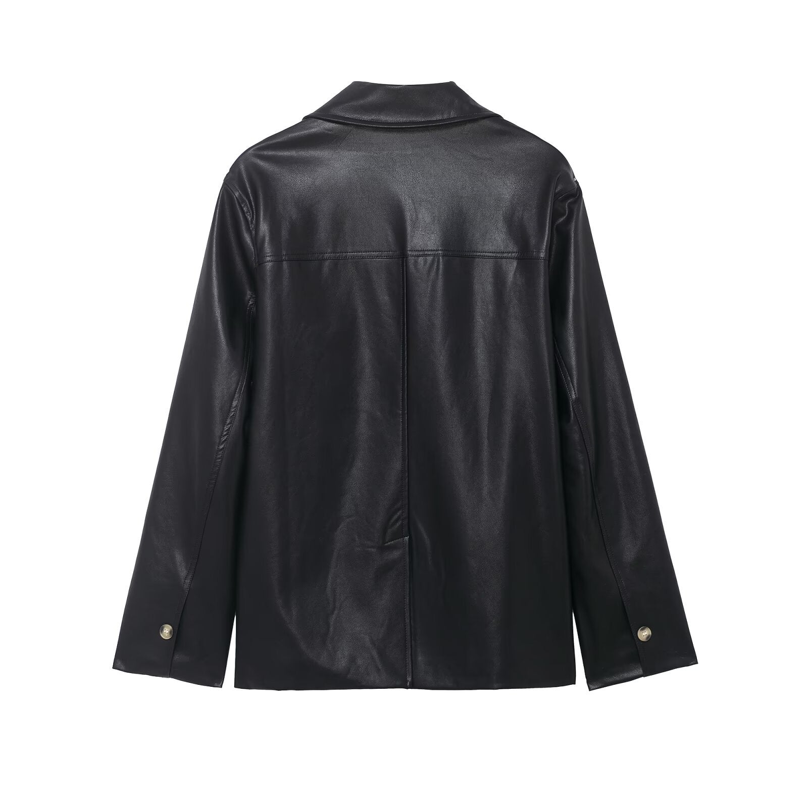 Button coated leather jacket and leather jacket