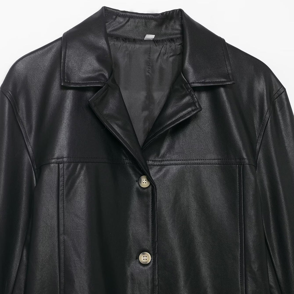 Button coated leather jacket and leather jacket